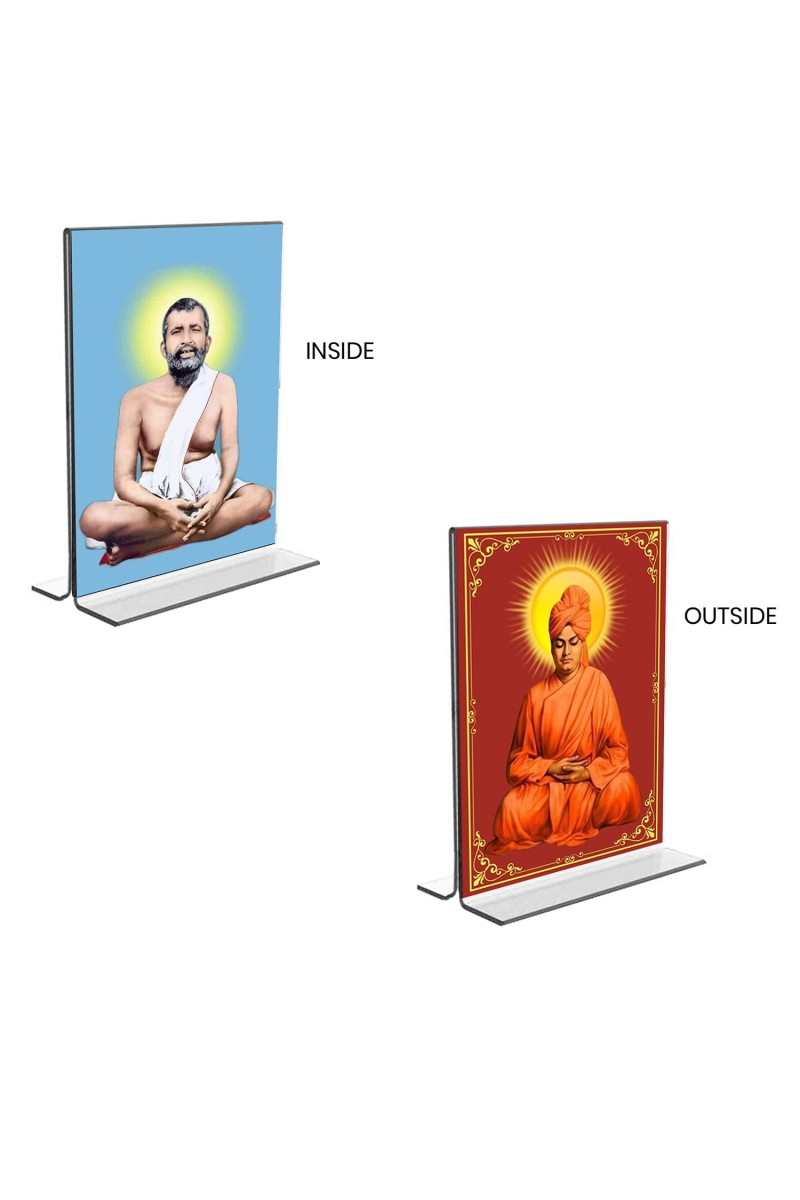 Sri Ramakrishna Paramhansa & Swami Vivekananda Acrylic T-Style Photo Stand, Compact and Stylish Spiritual Display, easily change 2 photos (Pack of 1)