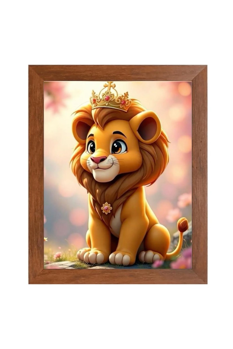 AI Funny Cute Lion Art Picture for Kids - 10x14 inches, Brown Color - Perfect Wall Decor for Children's Room