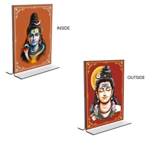 Lord Shiva Acrylic T-Style Photo Stand, Compact and Stylish Spiritual Display, easily change 2 photos (Pack of 1)