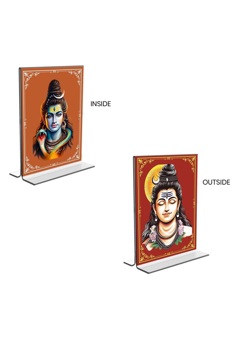 Lord Shiva Acrylic T-Style Photo Stand, Compact and Stylish Spiritual Display, easily change 2 photos (Pack of 1)