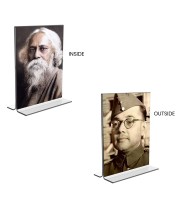 Sri Rabindranath Tagore and Netaji Subhash Chandra Bose Acrylic T-Style Photo Stand - 11x13 Inches, Compact and Stylish Spiritual Display, easily change 2 photos (Pack of 1)