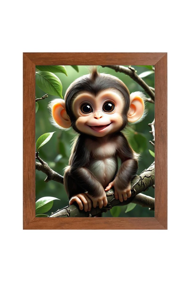 AI Funny Cute Monkey Art Picture for Kids - 12x16 inches, Brown Color - Perfect Wall Decor for Children's Room