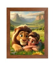 AI Funny Boy with Lion Art Picture for Kids - 10x14 inches, Brown Color - Perfect Wall Decor for Children's Room AI Funny Boy with Lion Art Picture for Kids - 10x14 inches, Brown Color - Perfect Wall Decor for Children's Room