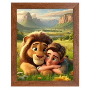 AI Funny Boy with Lion Art Picture for Kids - 12x16 inches, Brown Color - Perfect Wall Decor for Children's Room AI Funny Boy with Lion Art Picture for Kids - 12x16 inches, Brown Color - Perfect Wall Decor for Children's Room