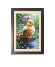 The cute bird under umbrella Black Photo Frame Funny Animal and Bird Cartoon Art