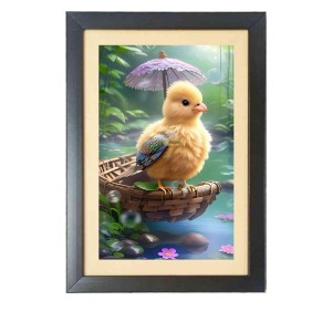 The cute bird under umbrella Black Photo Frame Funny Animal and Bird Cartoon Art