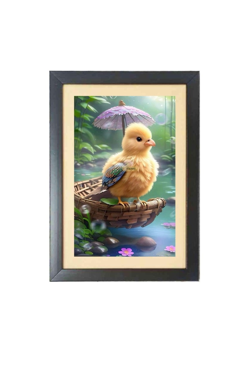 The cute bird under umbrella Black Photo Frame Funny Animal and Bird Cartoon Art