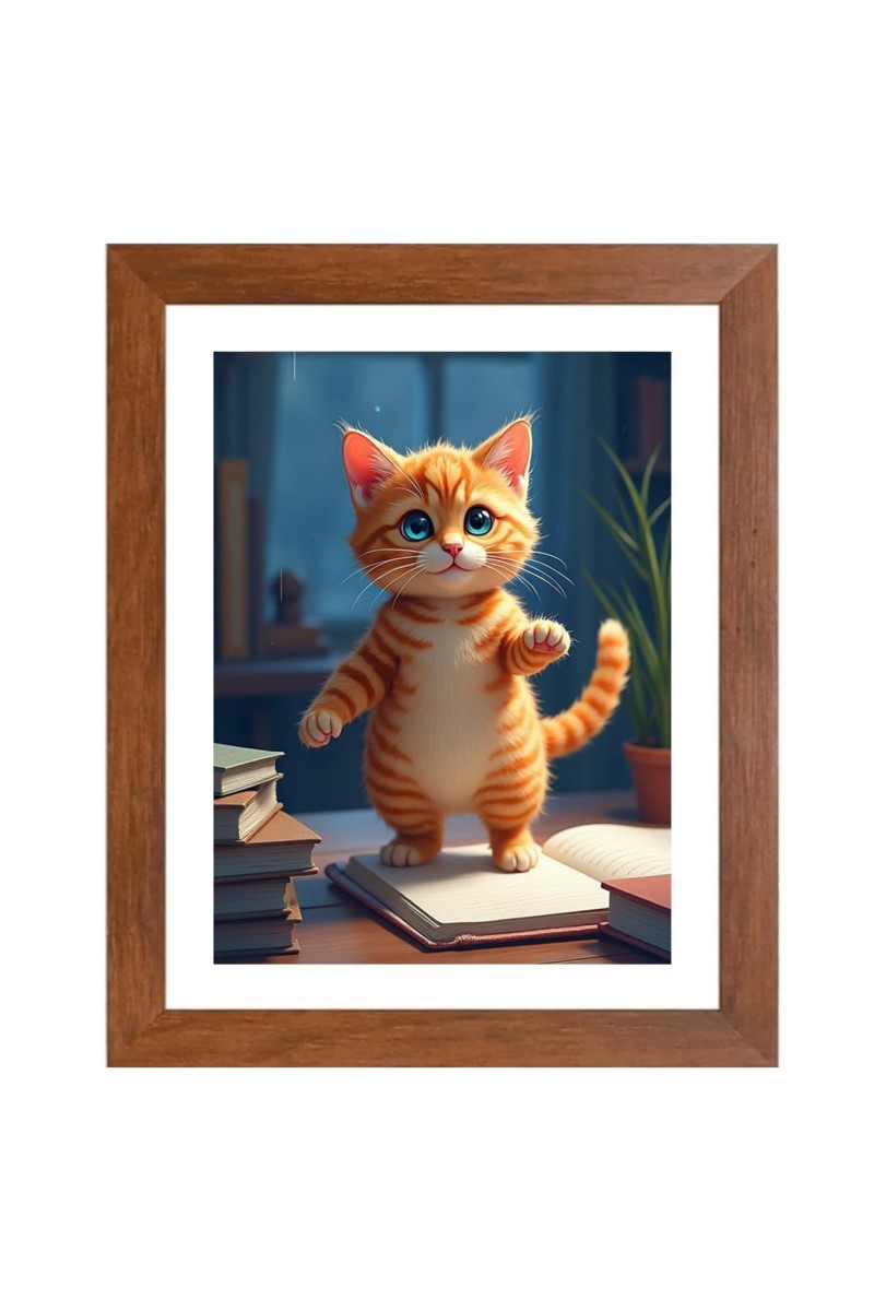 AI Funny Cute Cat Art Picture for Kids - 18x22 inches, Brown Color - Perfect Wall Decor for Children's Room