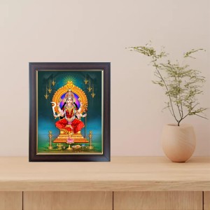 Hitech Sales Laxmi Devi Photo Frame for Pooja Room, Temple Decor, Home Decoration and Gift (Wall and Tabletop, Rectangular, Polystyrene Frame, Printed Photo, 24 x 29 cm, Black)