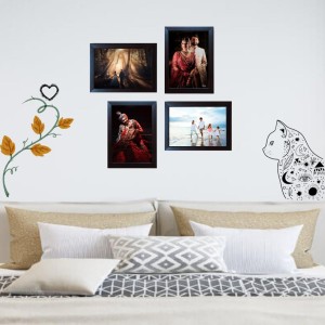 Hitech Wall Photo Frame for family, kids and Also use for gifts, living room (Brown, Set of 4)