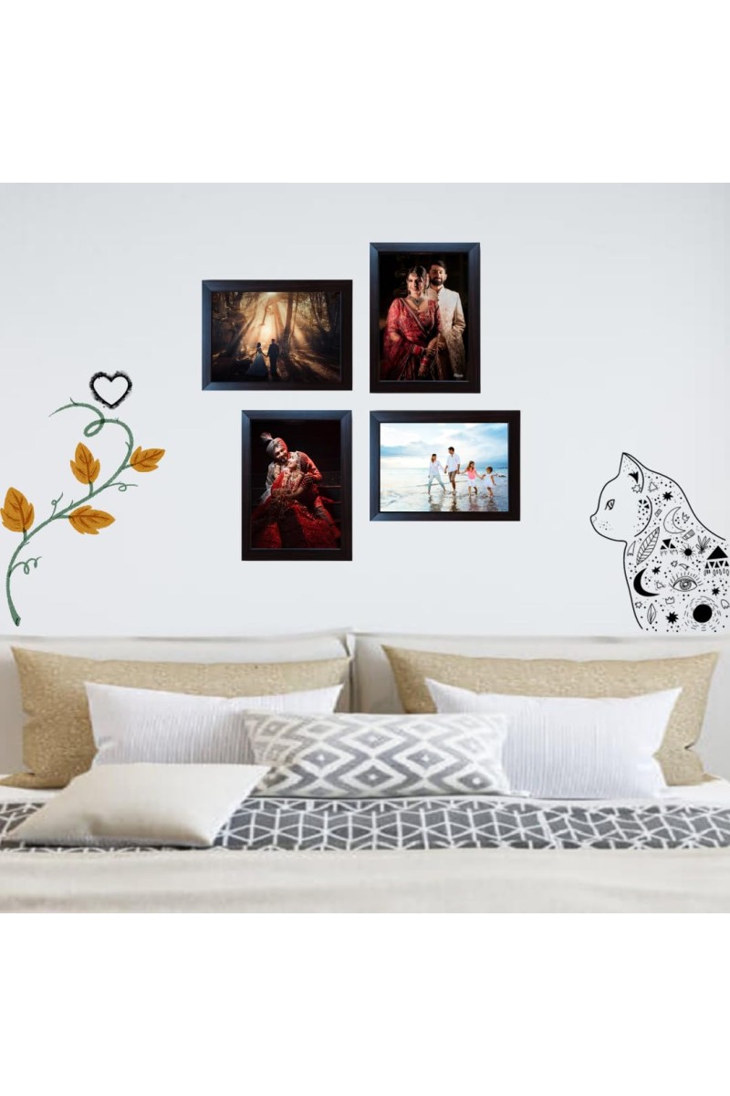 Hitech Wall Photo Frame for family, kids and Also use for gifts, living room (Brown, Set of 4)