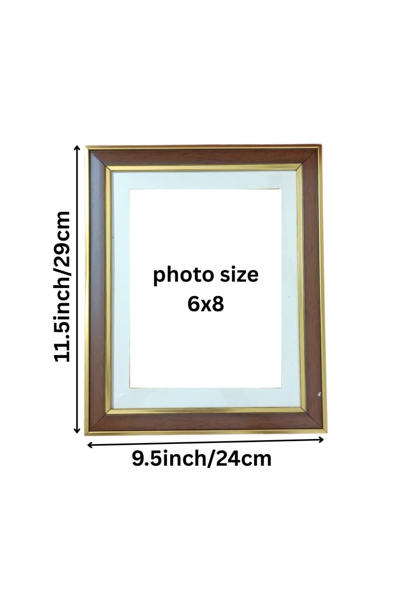 Premium Wooden Photo Frame with Golden Border | Classic Wall & Tabletop Display Frame for Home & Office Décor | Suitable for Certificates, Photos & Artwork (Brown & Golden)