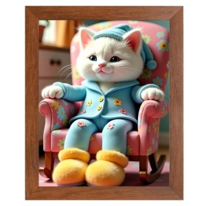 AI Funny Cute Cat Art Picture for Kids - 10x14 inches, Brown Color - Perfect Wall Decor for Children's Room