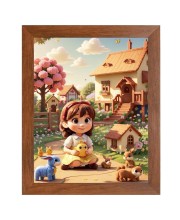 AI Funny Cute Girls with Toy Art Picture for Kids - 10x14 inches, Brown Color - Perfect Wall Decor for Children's Room