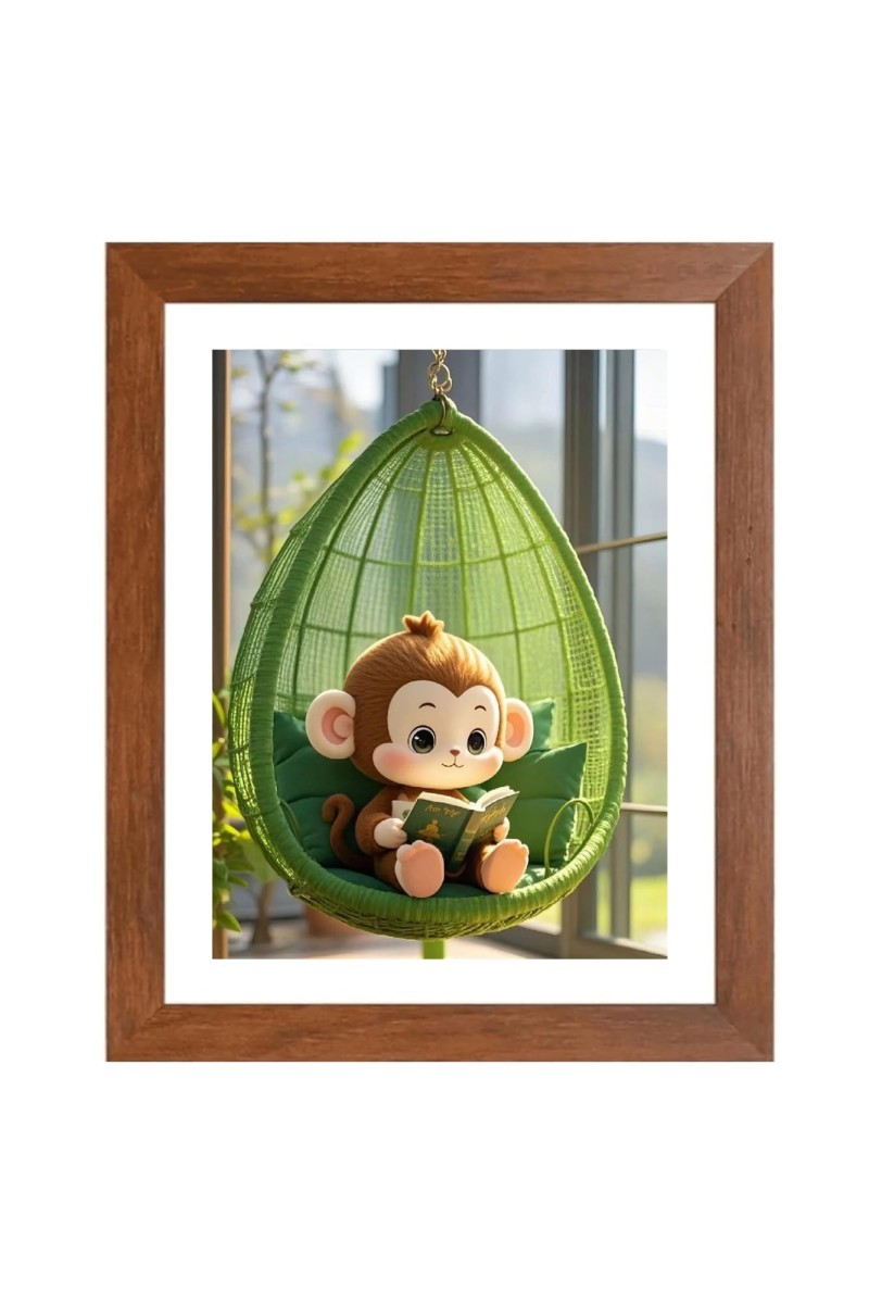 AI Funny Cute Monkey Art Picture for Kids - 10x14 inches, Brown Color - Perfect Wall Decor for Children's Room