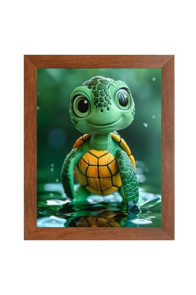 AI Funny Cute Tortoise Art Picture for Kids - 14x18 inches, Brown Color - Perfect Wall Decor for Children's Room