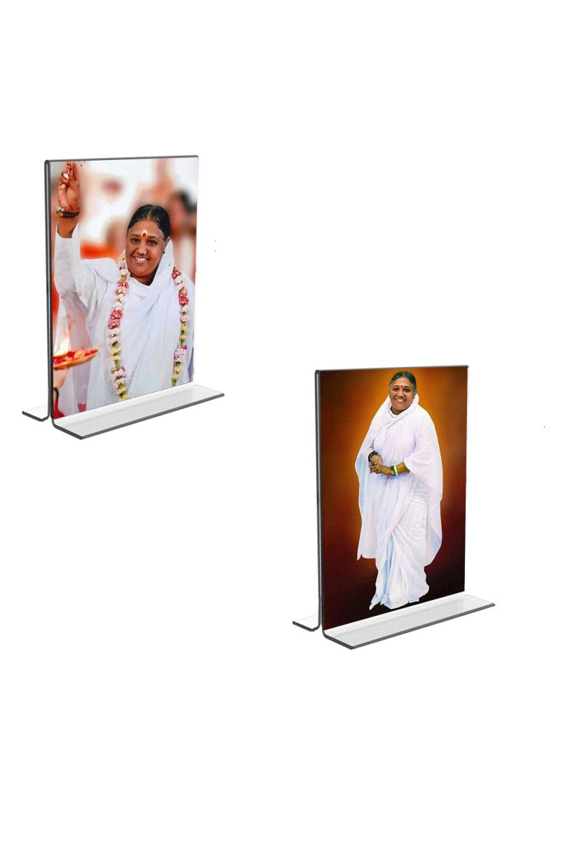 Car Desk/Table Top Maa AMRITANANDAMAYI Acrylic T-Style Photo Stand - 2.5x3.5 Inches, Compact and Stylish Spiritual Display, easily change 2 photos (Pack of 1)