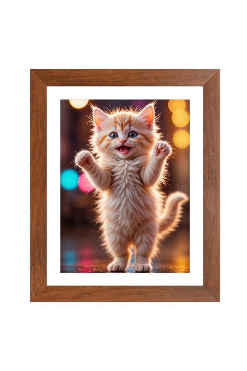AI Funny Cute Kitty Cat Art Picture for Kids - 10x14 inches, Brown Color - Perfect Wall Decor for Children's Room