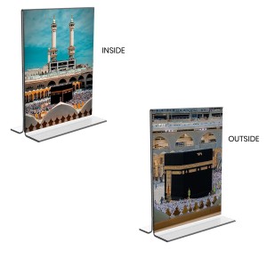 Car Desk/Table Top Mecca Madina Acrylic T-Style Photo Stand - 2.5x3.5 Inches, Compact and Stylish Spiritual Display, easily change 2 photos (Pack of 1)
