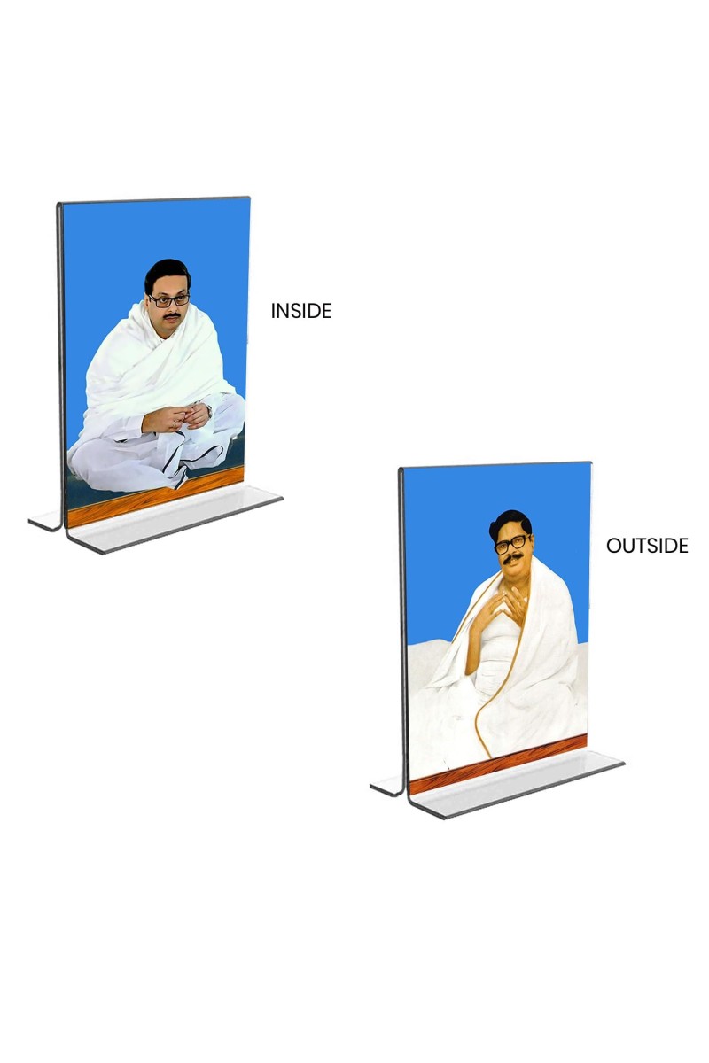 Sri Sri Thakur Anukul Chandra Thakur & Sri Baroda Acrylic T-Style Photo Stand - 5x7 Inches, Compact and Stylish Spiritual Display, easily change 2 photos (Pack of 1)