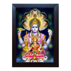 Hitech Lord Vishnu Dev Lakshmi Devi Laxmi Narayan Laminated photo frame for table, Study & living room, gifts (Pvc Frame and Front face - Glass, 8 x 6 inch)