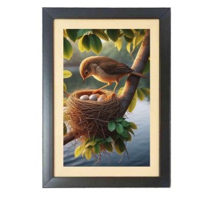 A bird guards its eggs on a tree branch Photo Frame Funny Animal and Bird Cartoon Art, Black color, 17x21 Inch A bird guards its eggs on a tree branch Photo Frame Funny Animal and Bird Cartoon Art, Black color, 17x21 Inch