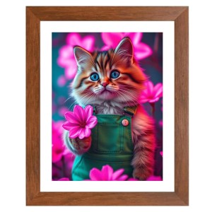 AI Funny Cute Cat Art Picture for Kids - 10x14 inches, Brown Color - Perfect Wall Decor for Children's Room