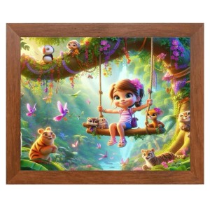 AI Funny Cute Girls With Animals Art Picture for Kids - 16x20 inches, Brown Color - Perfect Wall Decor for Children's Room AI Funny Cute Girls With Animals Art Picture for Kids - 16x20 inches, Brown Color - Perfect Wall Decor for Children's Room