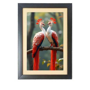A lively, cheerful and festive auspicious birds Black Photo Frame Funny Animal and Bird Cartoon Art