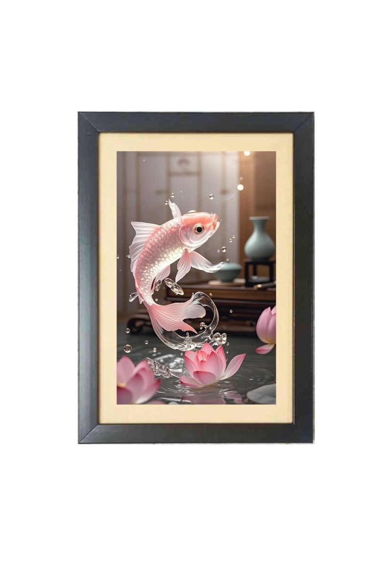 The beautiful fish Photo Frame Funny Animal and Bird Cartoon Art, Black color, 11x15 Inch