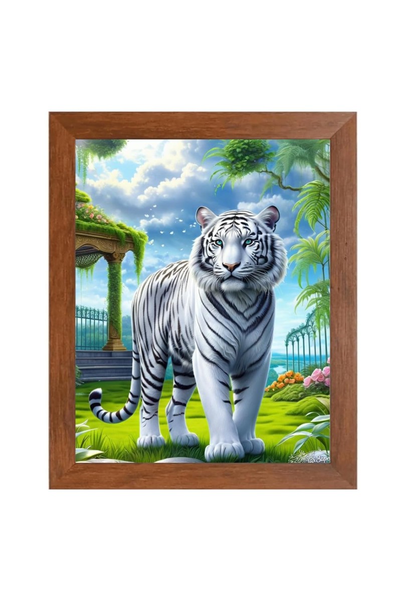 AI Funny White Tiger Art Picture for Kids - 14x18 inches, Brown Color - Perfect Wall Decor for Children's Room