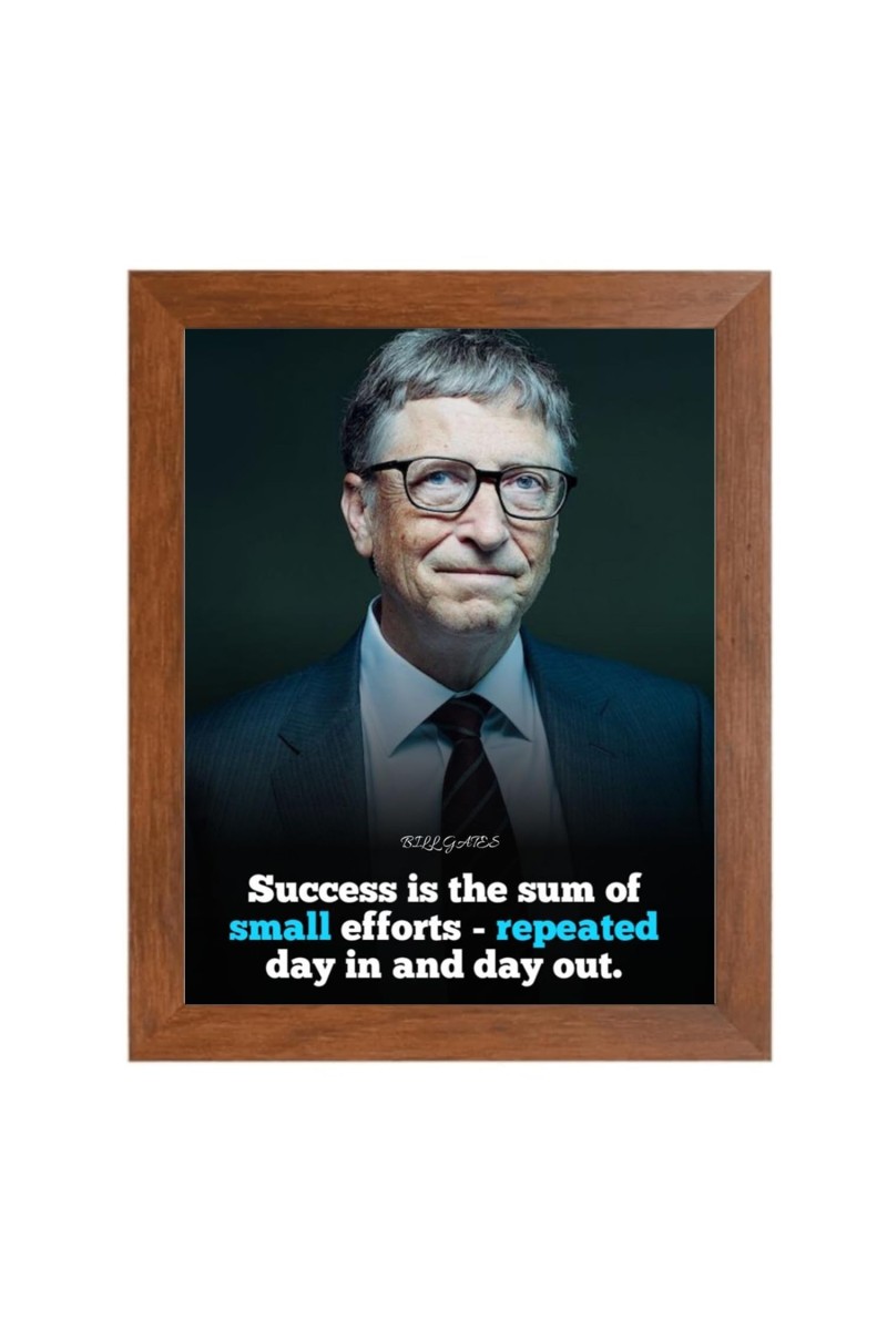 Bill Gates & His Famous Quote Photo Frame - Brown Frame, Perfect for Office & Wall Decoration, Ideal Gift