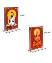 Sri Ramakrishna Paramhansa & Swami Vivekananda Acrylic T-Style Photo Stand, Compact and Stylish Spiritual Display, easily change 2 photos (Pack of 1)