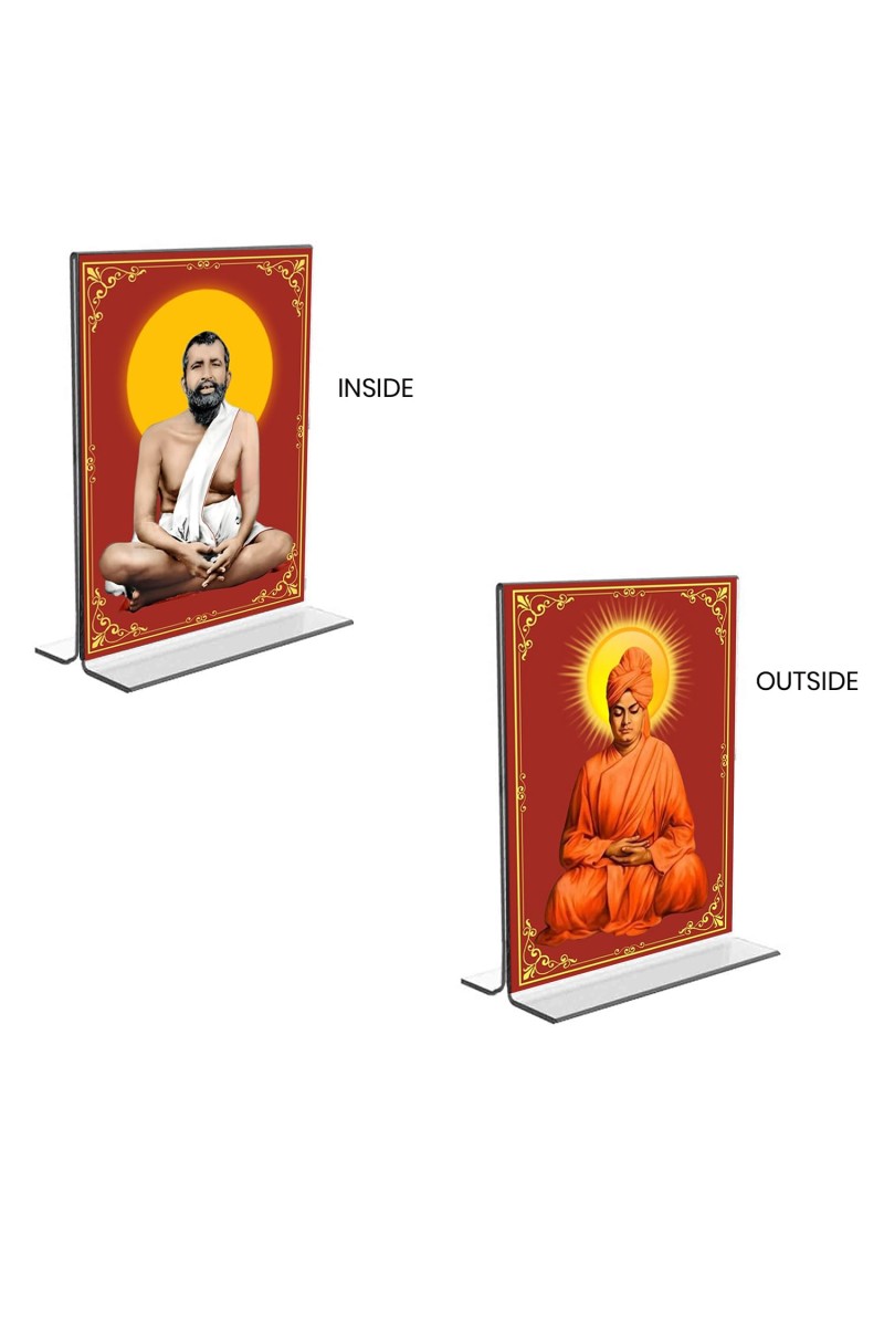 Sri Ramakrishna Paramhansa & Swami Vivekananda Acrylic T-Style Photo Stand, Compact and Stylish Spiritual Display, easily change 2 photos (Pack of 1)
