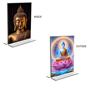 Car Desk/Table Top Buddha Acrylic T-Style Photo Stand - 2.5x3.5 Inches, Compact and Stylish Spiritual Display, easily change 2 photos (Pack of 1)