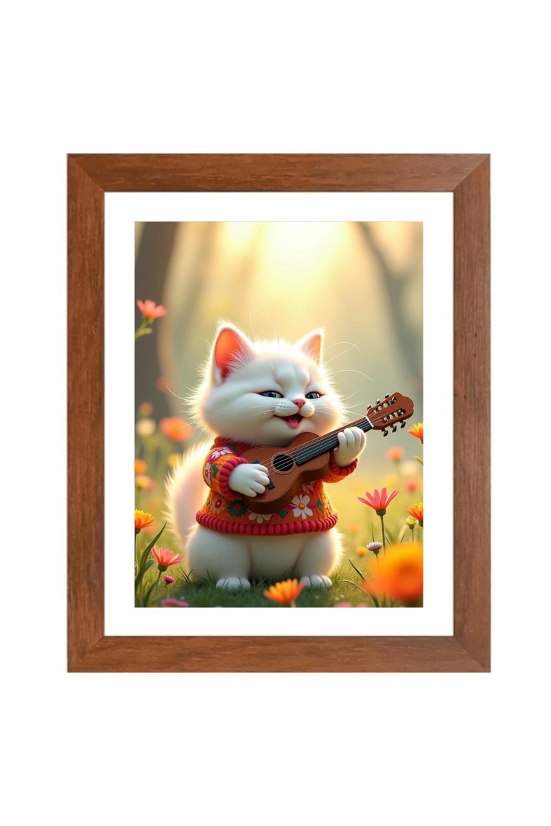 AI Funny Cute Cat Art Picture for Kids - 10x14 inches, Brown Color - Perfect Wall Decor for Children's Room