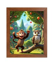 AI Funny Monkey and Owl Art Picture for Kids - 10x14 inches, Brown Color - Perfect Wall Decor for Children's Room AI Funny Monkey and Owl Art Picture for Kids - 10x14 inches, Brown Color - Perfect Wall Decor for Children's Room