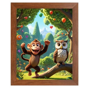 AI Funny Monkey and Owl Art Picture for Kids - 10x14 inches, Brown Color - Perfect Wall Decor for Children's Room AI Funny Monkey and Owl Art Picture for Kids - 10x14 inches, Brown Color - Perfect Wall Decor for Children's Room