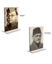 Netaji Subhas Chandra Bose Acrylic T-Style Photo Stand - 11x13 Inches, Compact and Stylish Spiritual Display, easily change 2 photos (Pack of 1)