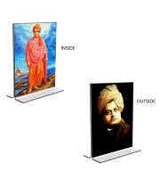 Swami Vivekananda Acrylic T-Style Photo Stand - 11x13 Inches, Compact and Stylish Spiritual Display, easily change 2 photos (Pack of 1)