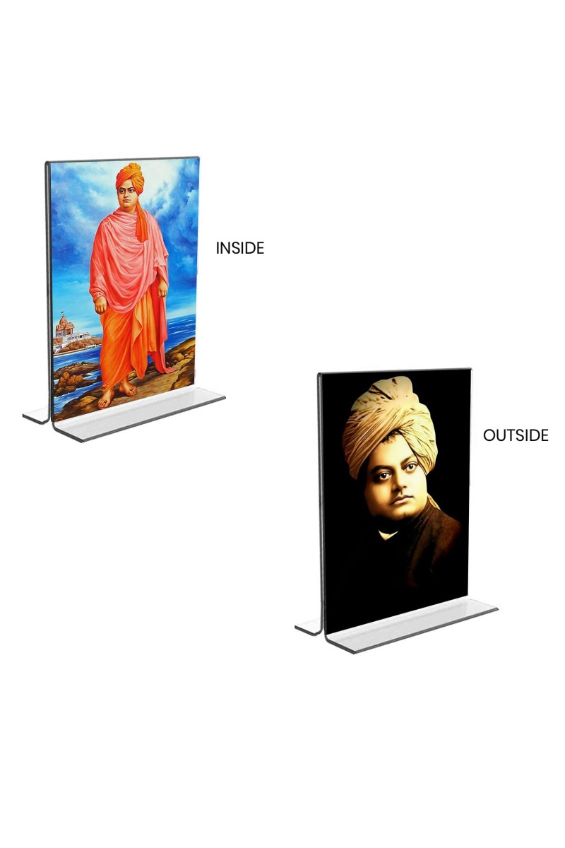 Swami Vivekananda Acrylic T-Style Photo Stand - 11x13 Inches, Compact and Stylish Spiritual Display, easily change 2 photos (Pack of 1)