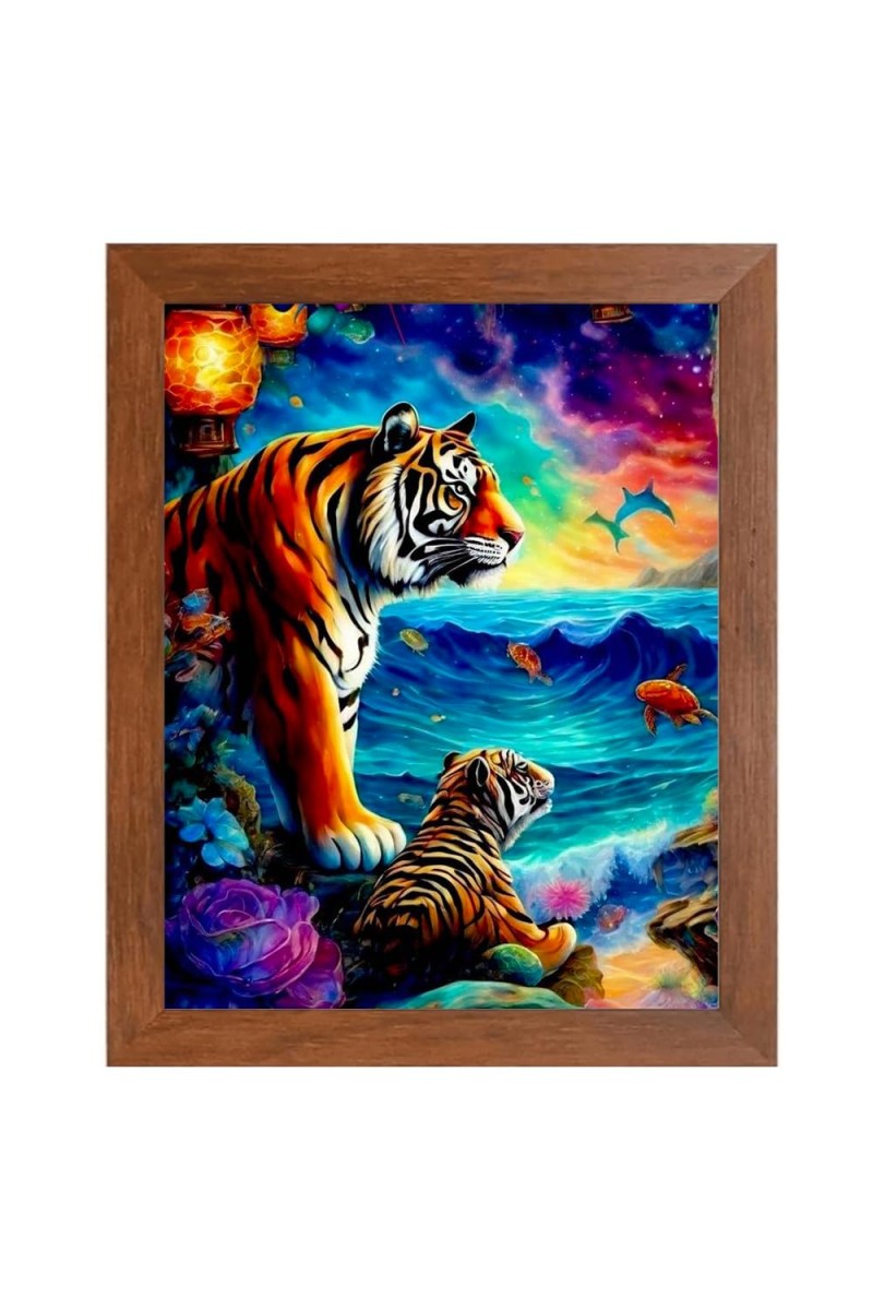 AI Funny Tiger Art Picture for Kids - 12x16 inches, Brown Color - Perfect Wall Decor for Children's Room