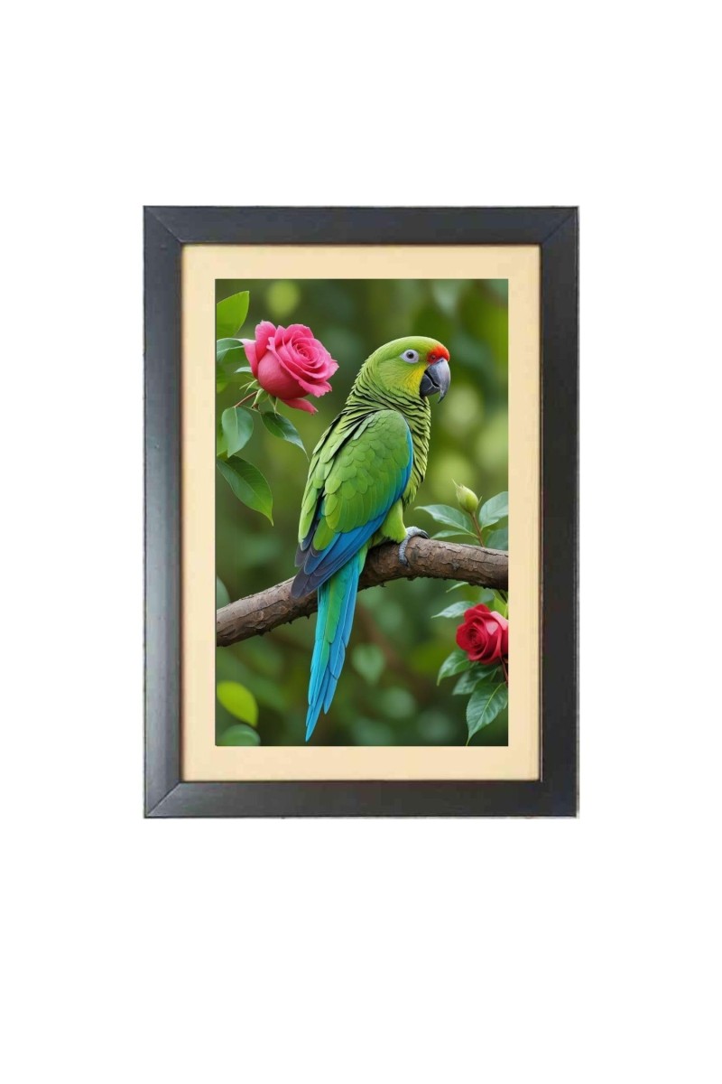The beautiful parrot Black Photo Frame Funny Animal and Bird Cartoon Art