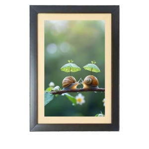 Two cute snails under two little umbrellas Black Photo Frame Funny Animal and Bird Cartoon Art Two cute snails under two little umbrellas Black Photo Frame Funny Animal and Bird Cartoon Art