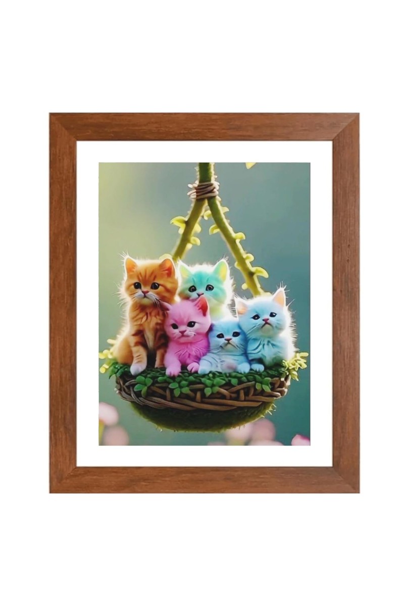 AI Funny Cute Cat Art Picture for Kids - 10x14 inches, Brown Color - Perfect Wall Decor for Children's Room