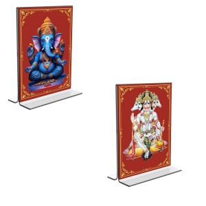 Car Desk/Table Top Sri Ganesh & Panchmukhi Hanuman Acrylic T-Style Photo Stand - 2.5x3.5 Inches, Compact and Stylish Spiritual Display, easily change 2 photos (Pack of 1) Car Desk/Table Top Sri Ganesh & Panchmukhi Hanuman Acrylic T-Style Photo Stand - 2.5x3.5 Inches, Compact and Stylish Spiritual Display, easily change 2 photos (Pack of 1)