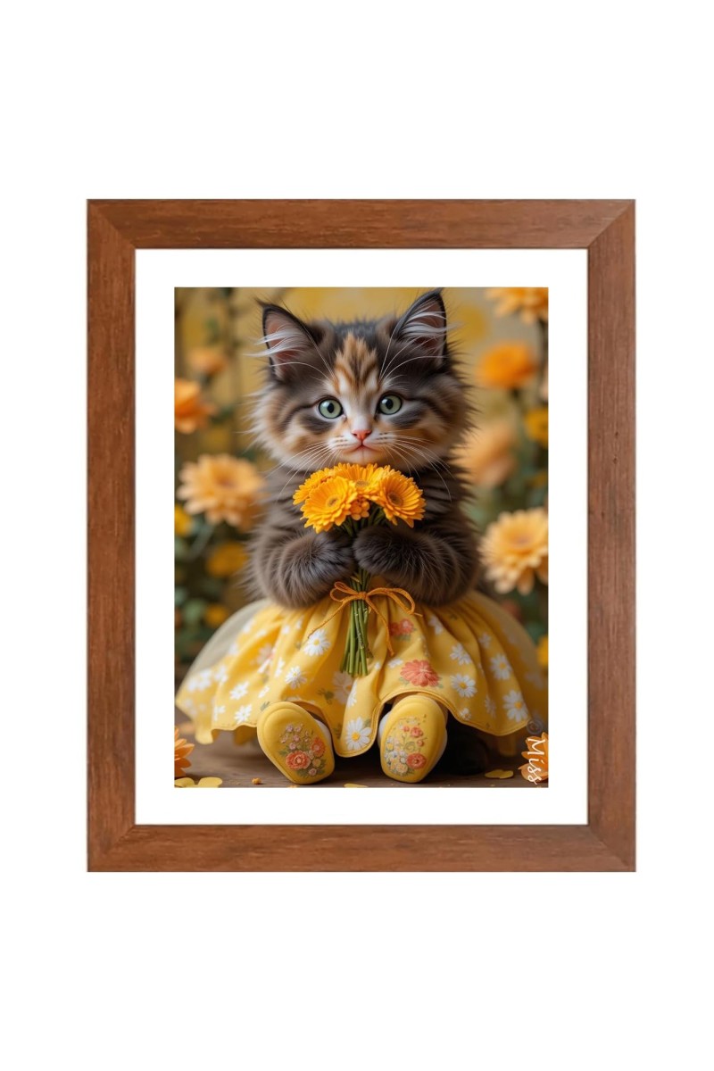 AI Funny Cute Cat Art Picture for Kids - 10x14 inches, Brown Color - Perfect Wall Decor for Children's Room