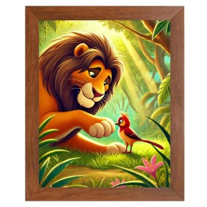 AI Funny Lion with bird Art Picture for Kids - 10x14 inches, Brown Color - Perfect Wall Decor for Children's Room AI Funny Lion with bird Art Picture for Kids - 10x14 inches, Brown Color - Perfect Wall Decor for Children's Room