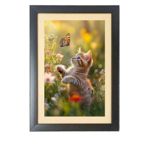The cat is watching butterfly Black Photo Frame Funny Animal and Bird Cartoon Art The cat is watching butterfly Black Photo Frame Funny Animal and Bird Cartoon Art