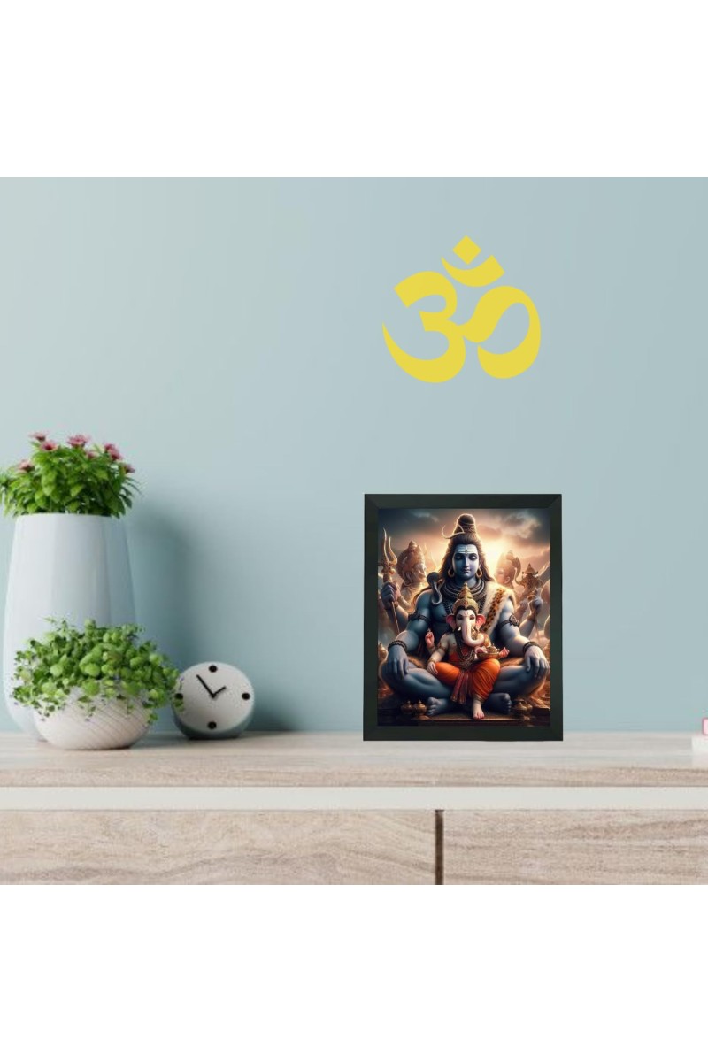 Hitech Sales Lord Shiva and Ganesh Ji Polystyrene Photo Frame for Pooja Room, Temple Decor, Home Decoration and Gifting (Wall and Tabletop, Rectangular, Printed Photo, 7.12 x 9.12 inches Frame, Black)